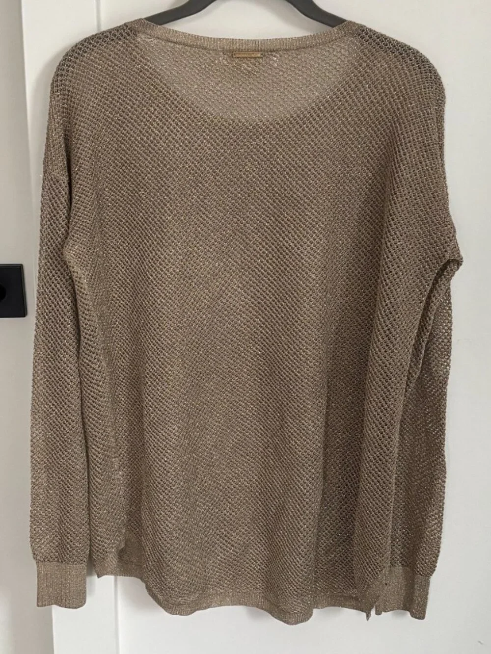 MICHAEL Michael Kors Metallic Gold Mesh Beach Cover-Up Long Top High-Low Sz M